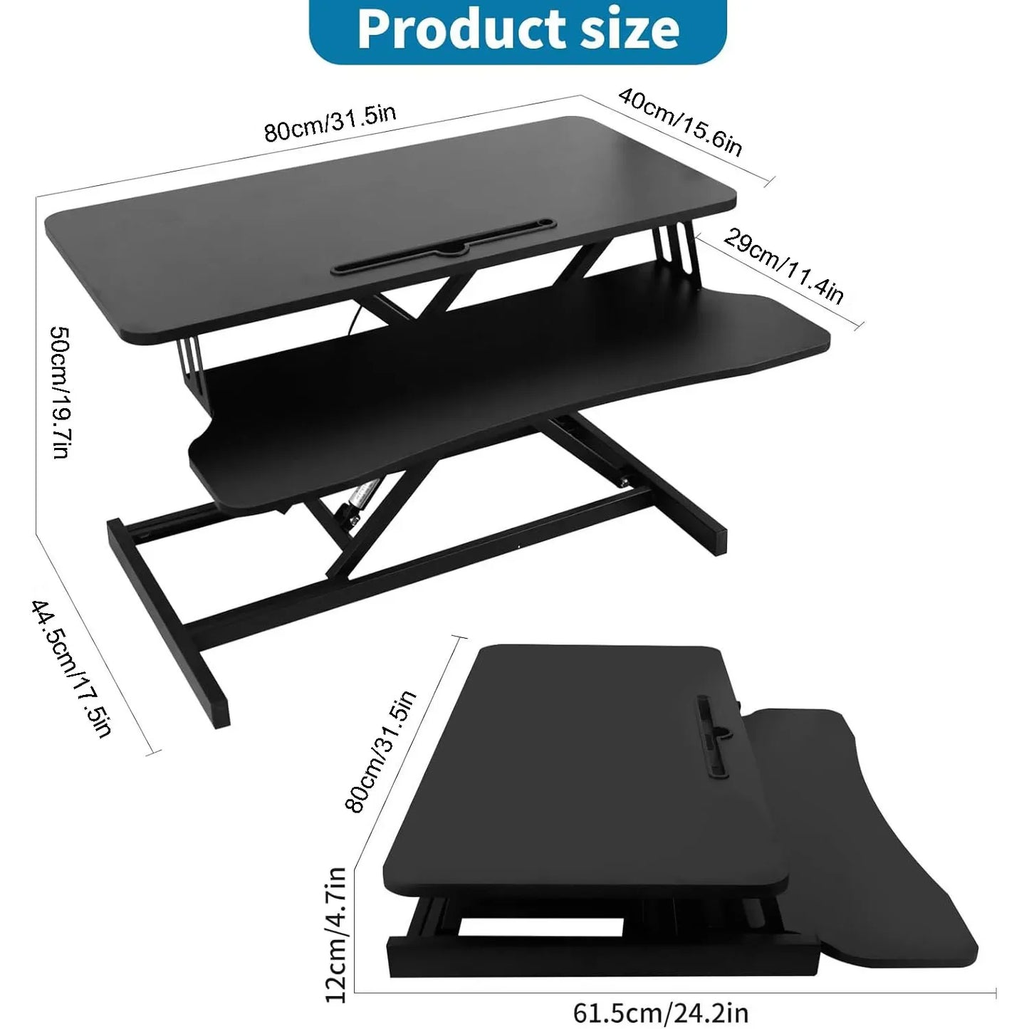 Pneumatic Standing Desk Converter with Keyboard Tray
