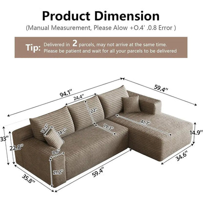 L-Shape Corduroy Sectional Couch