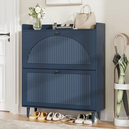 Narrow Blue Shoe Storage Cabinet