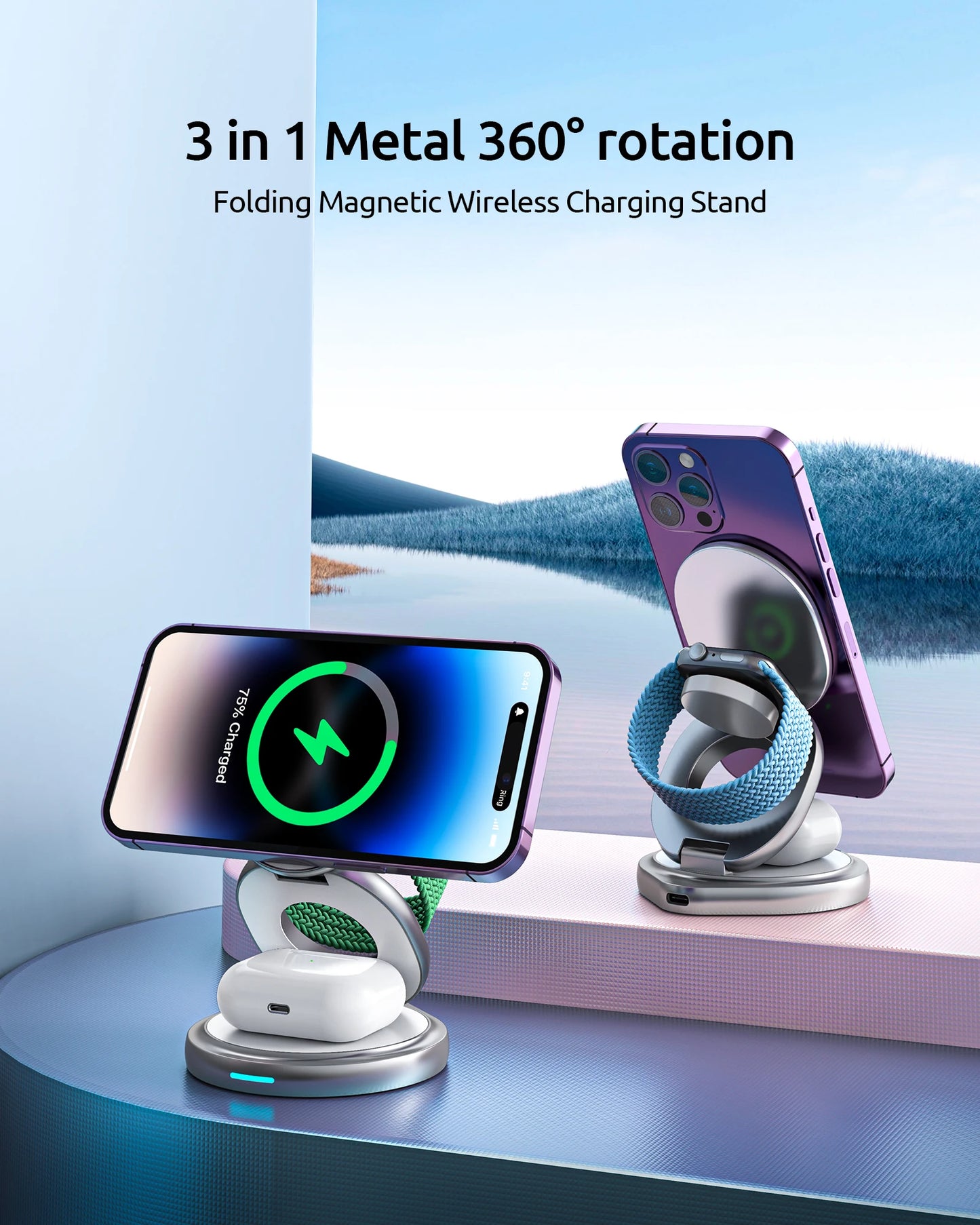 3-in-1 Rotating Magnetic Charger Stand