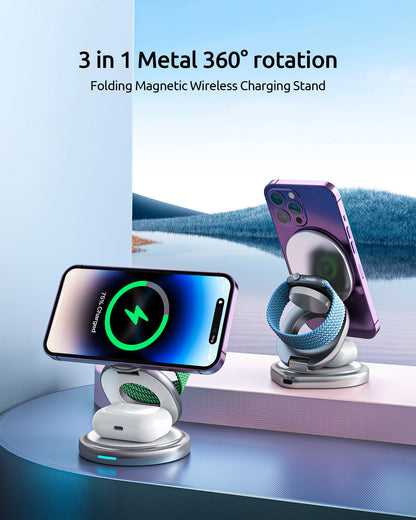 3-in-1 Rotating Magnetic Charger Stand