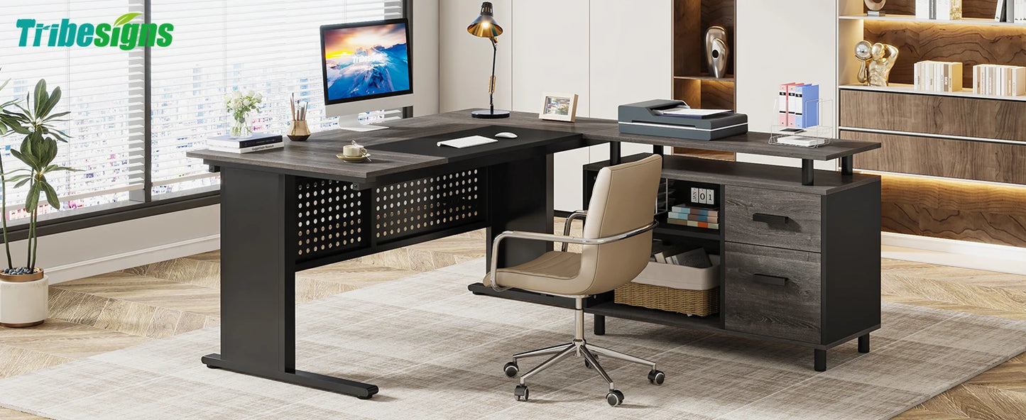 Parkview L-Shaped Executive Desk with Storage Cabinet & File Drawer