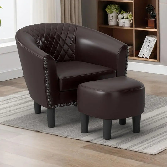 Brixton PU Leather Barrel Chair with Ottoman