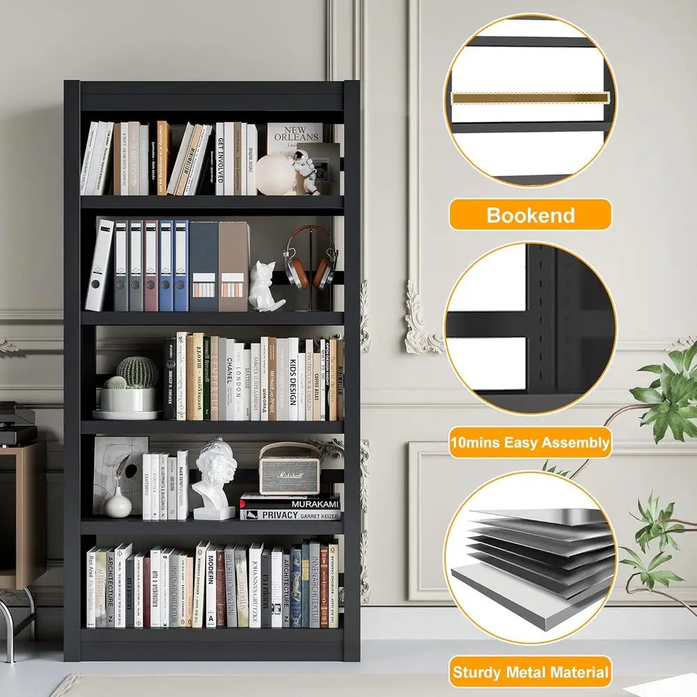 Steelhaven 5-Tier Adjustable Metal Bookcase