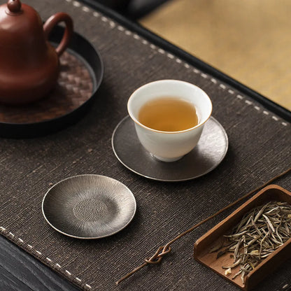 Antique Alloy Teacup Coaster Set