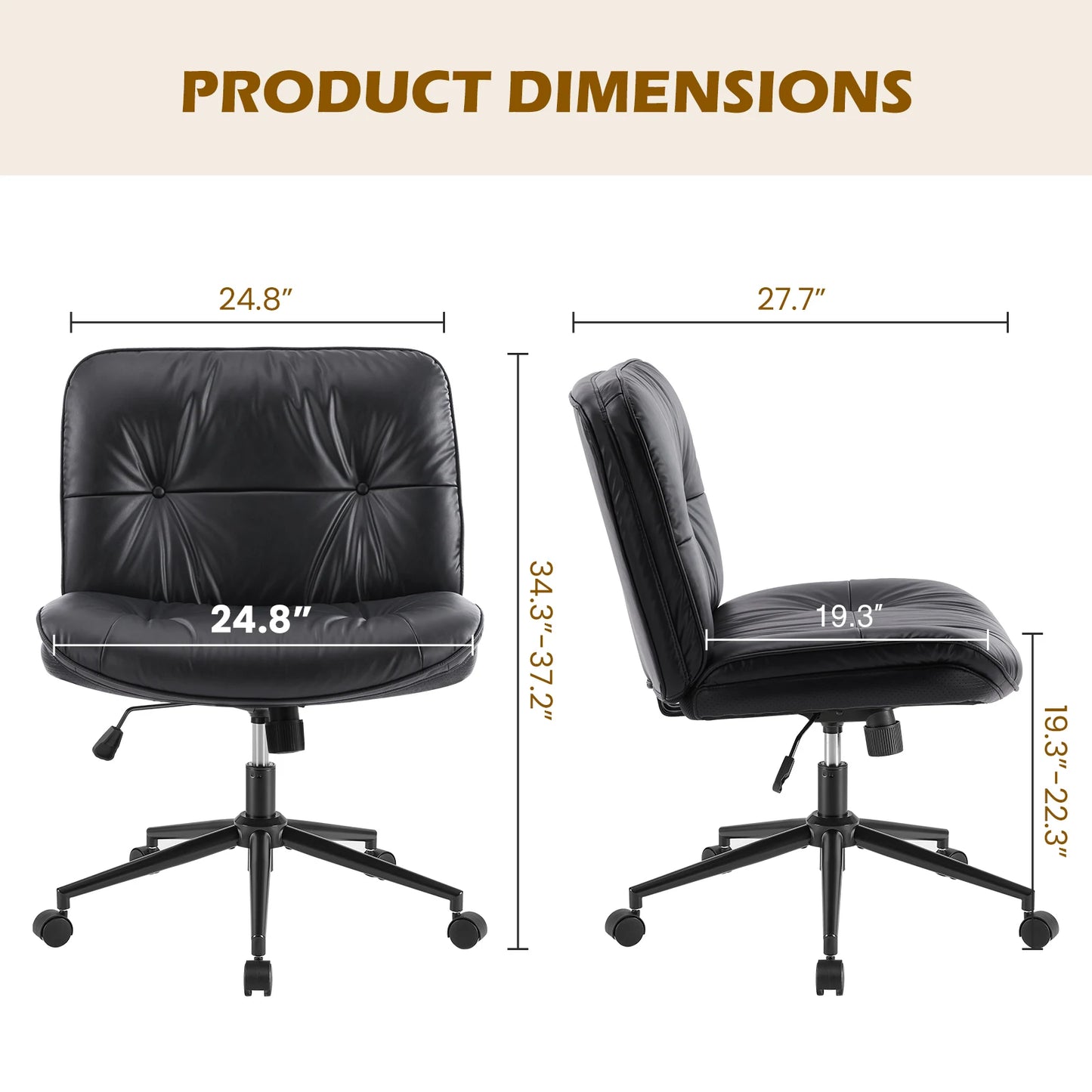 Wide Seat Armless PU Leather Office Chair