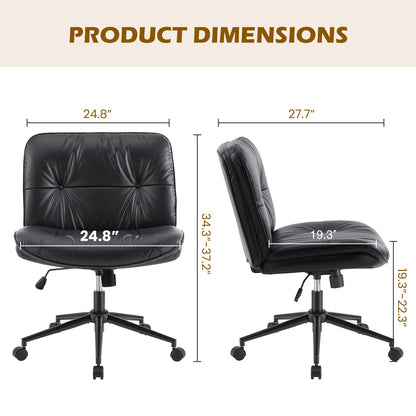 Wide Seat Armless PU Leather Office Chair