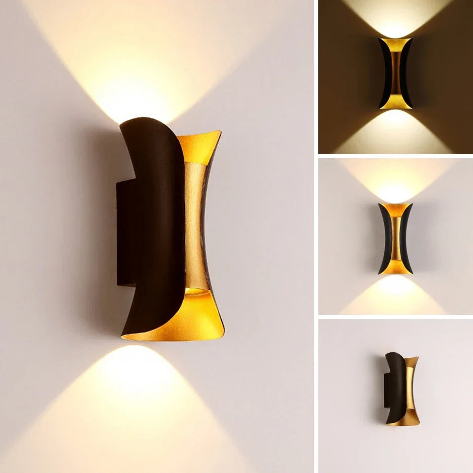 Black & Gold Waterproof LED Wall Light