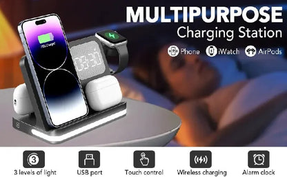 AuraCharge Pro 6-in-1 Wireless Charging Station with LED Clock