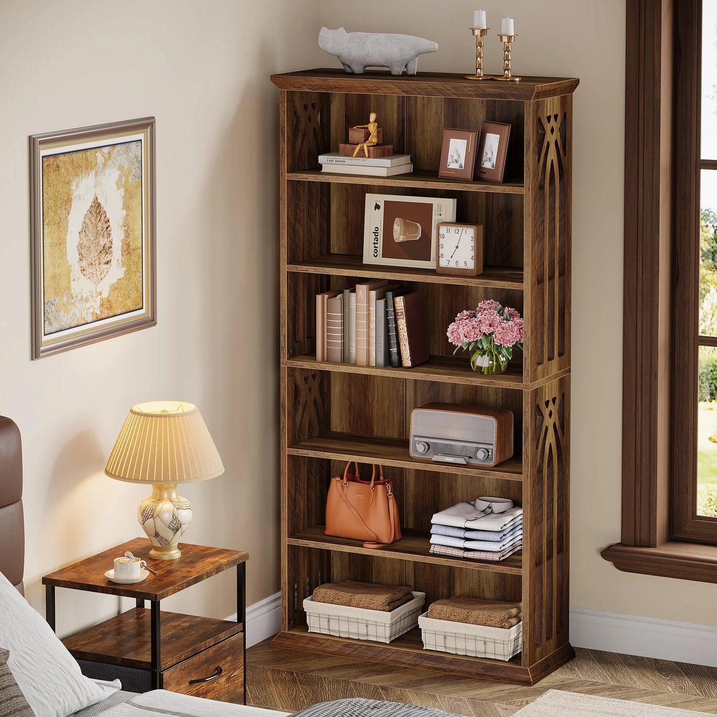 Ashcroft 6-Tier Bookcase with Adjustable Shelves & Storage Cabinet