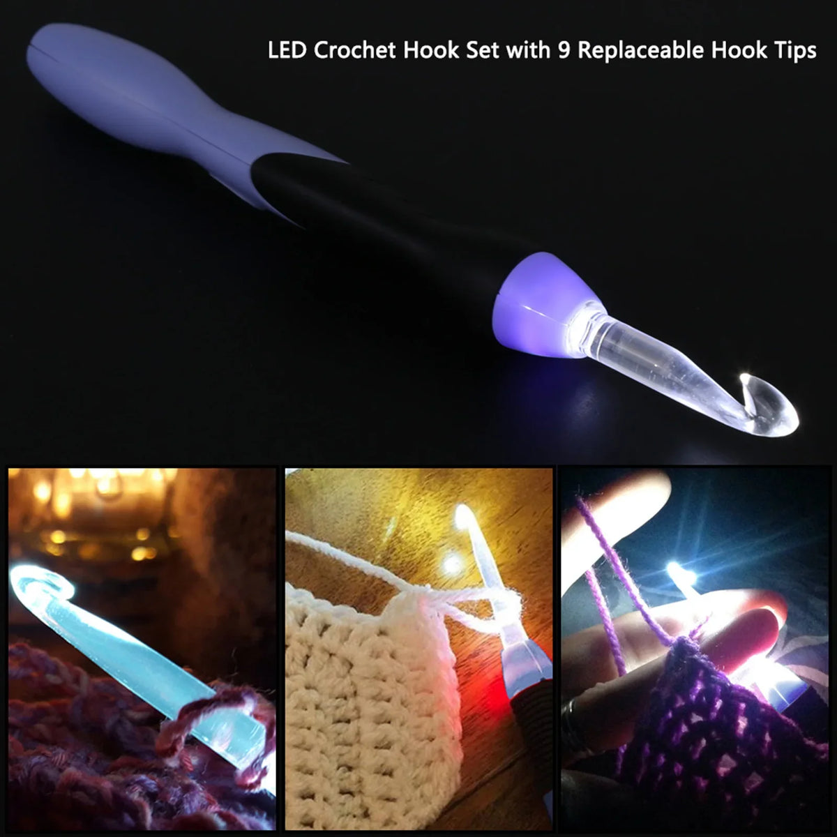 LED Light-Up Crochet Hook Set, USB Rechargeable