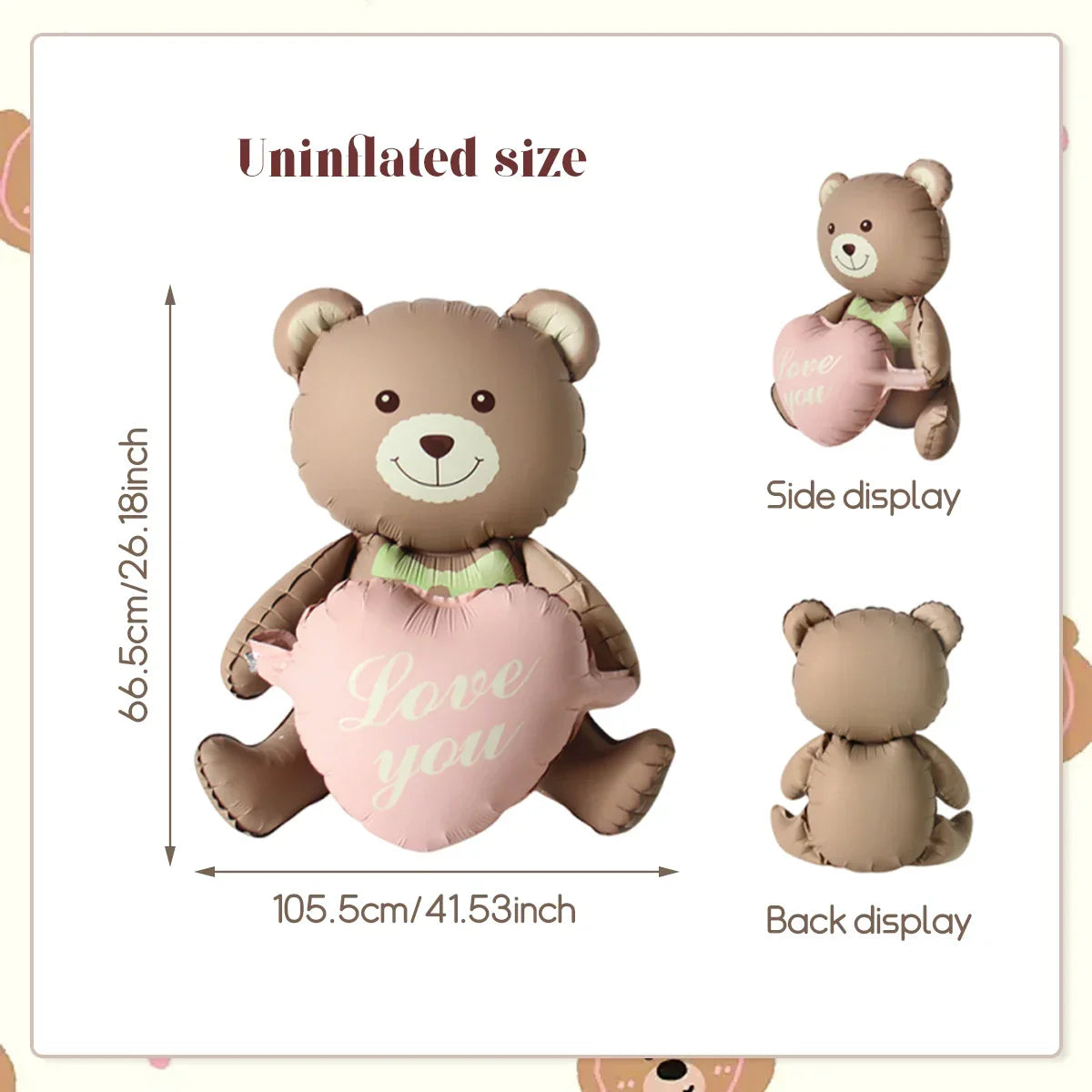 3D Heart Bear Foil Balloon - Party Decor
