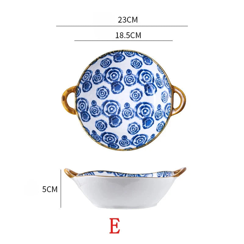 Japanese Ceramic Noodle Bowl w/ Handles