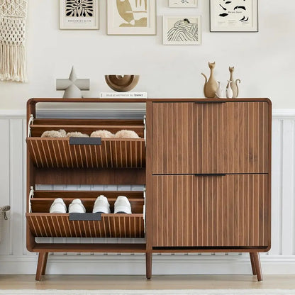 Walnut 4-Door Shoe Cabinet