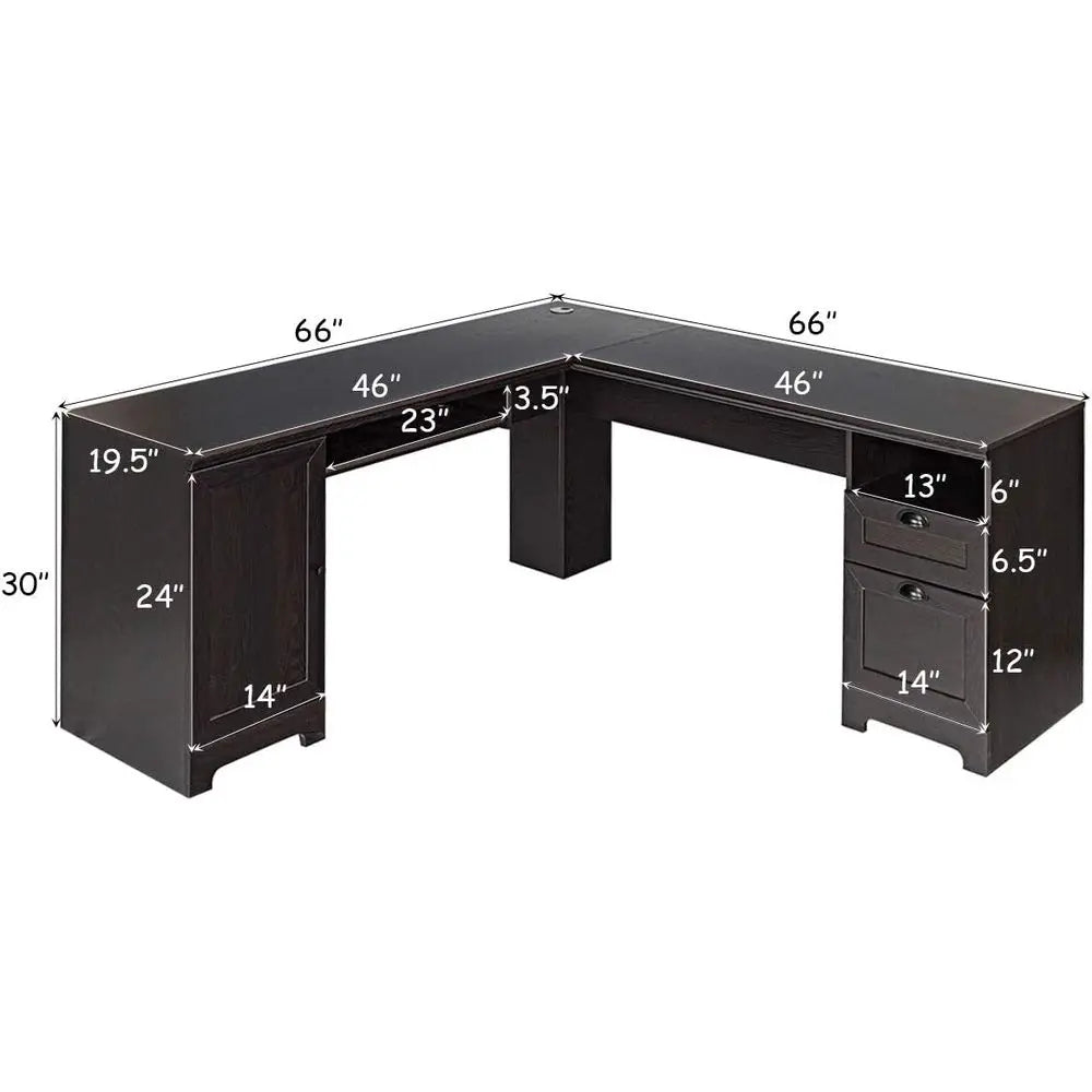 L-Shaped Desk with Keyboard Tray