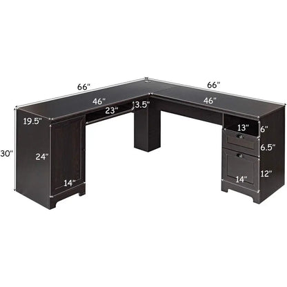 L-Shaped Desk with Keyboard Tray