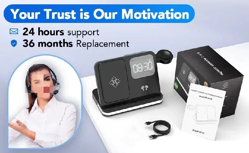 AuraCharge Pro 6-in-1 Wireless Charging Station with LED Clock