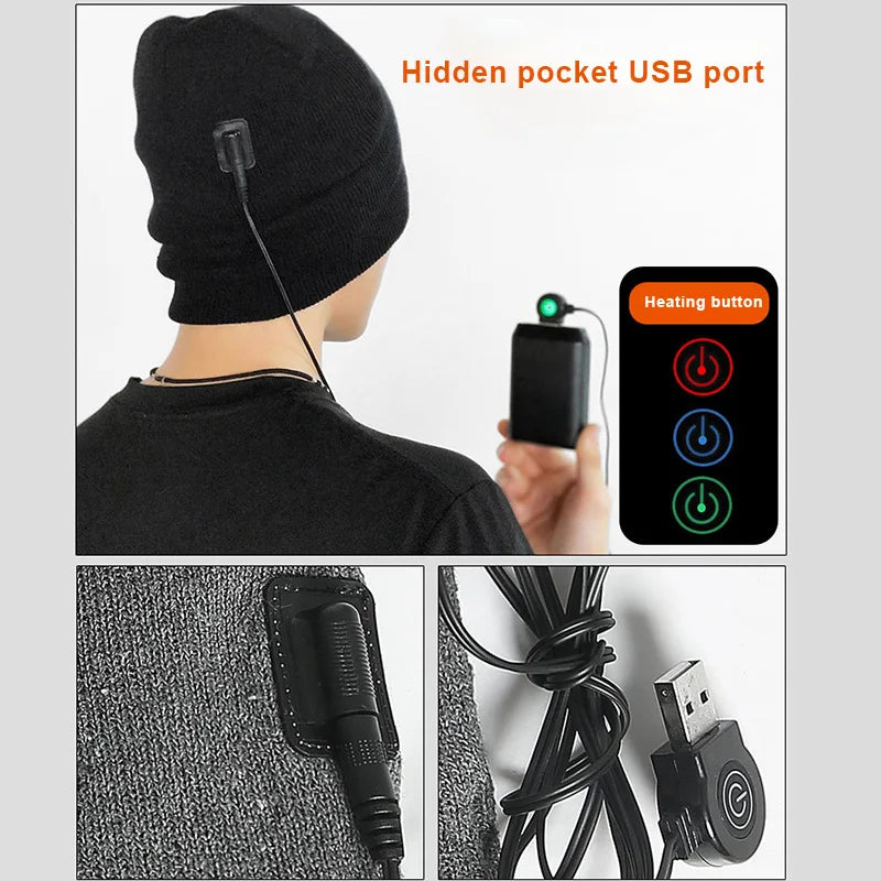 USB Heated Beanie | 3 Heat Levels, Washable Knit Hat
