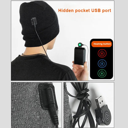 USB Heated Beanie | 3 Heat Levels, Washable Knit Hat