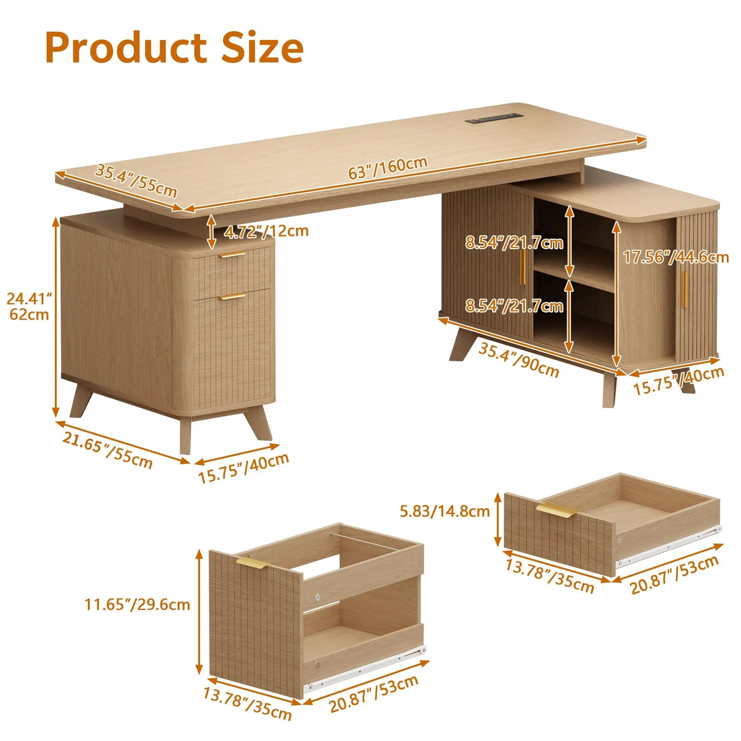 Hearthgrove L-Shaped Desk with Storage Cabinet & Charging Station