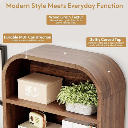 Arched Wood Bookcase with Drawer & Open Display Shelves