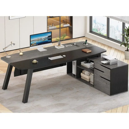 L-Shaped Desk with File Cabinet