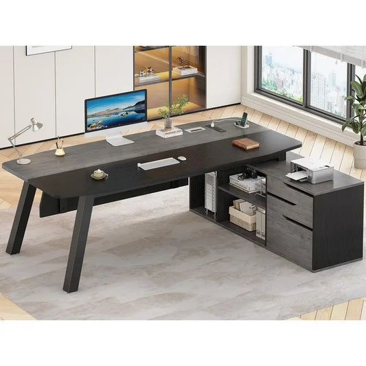 L-Shaped Desk with File Cabinet