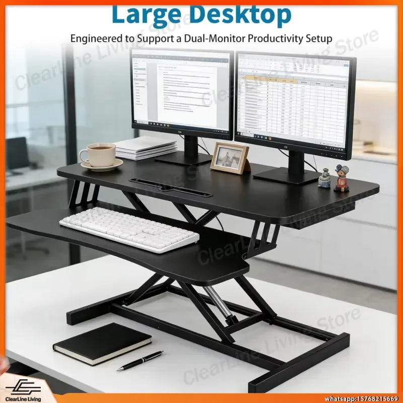 Pneumatic Standing Desk Converter with Keyboard Tray