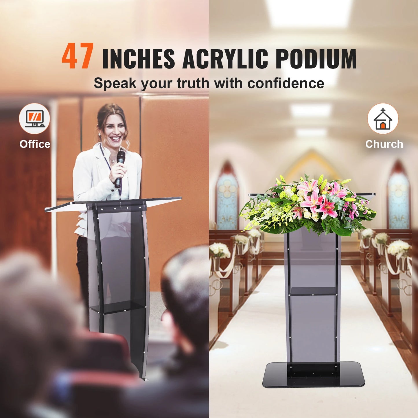 SucceBuy 47in Clear Acrylic Podium