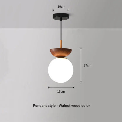 Nordic Wood-Finish Globe Pendant Light