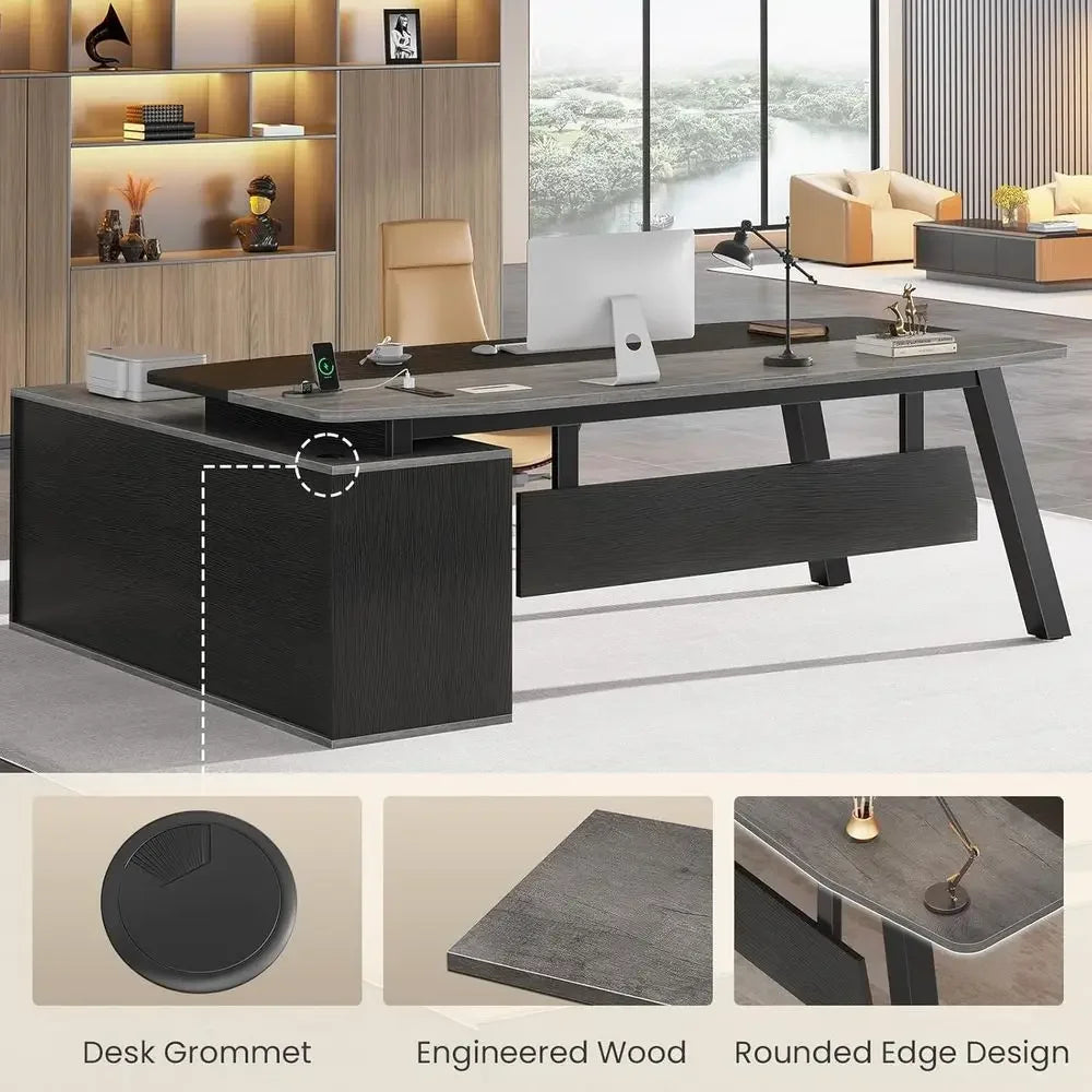 L-Shaped Desk with File Cabinet