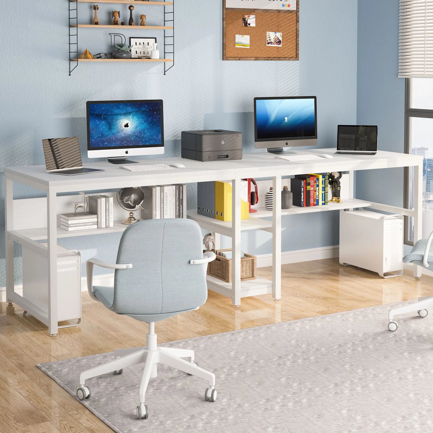 Two-Person Desk with Bookshelf