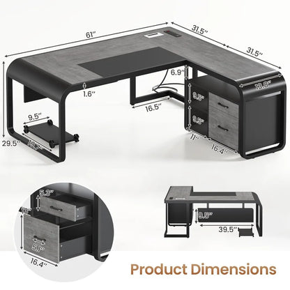 Nova L-Shaped Executive Desk with Storage & Charging Station