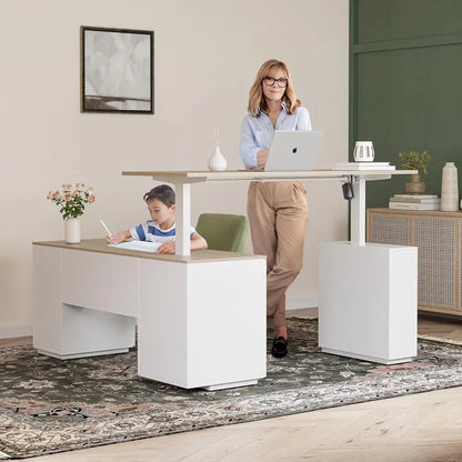 L-Shaped Standing Desk with Cabinet