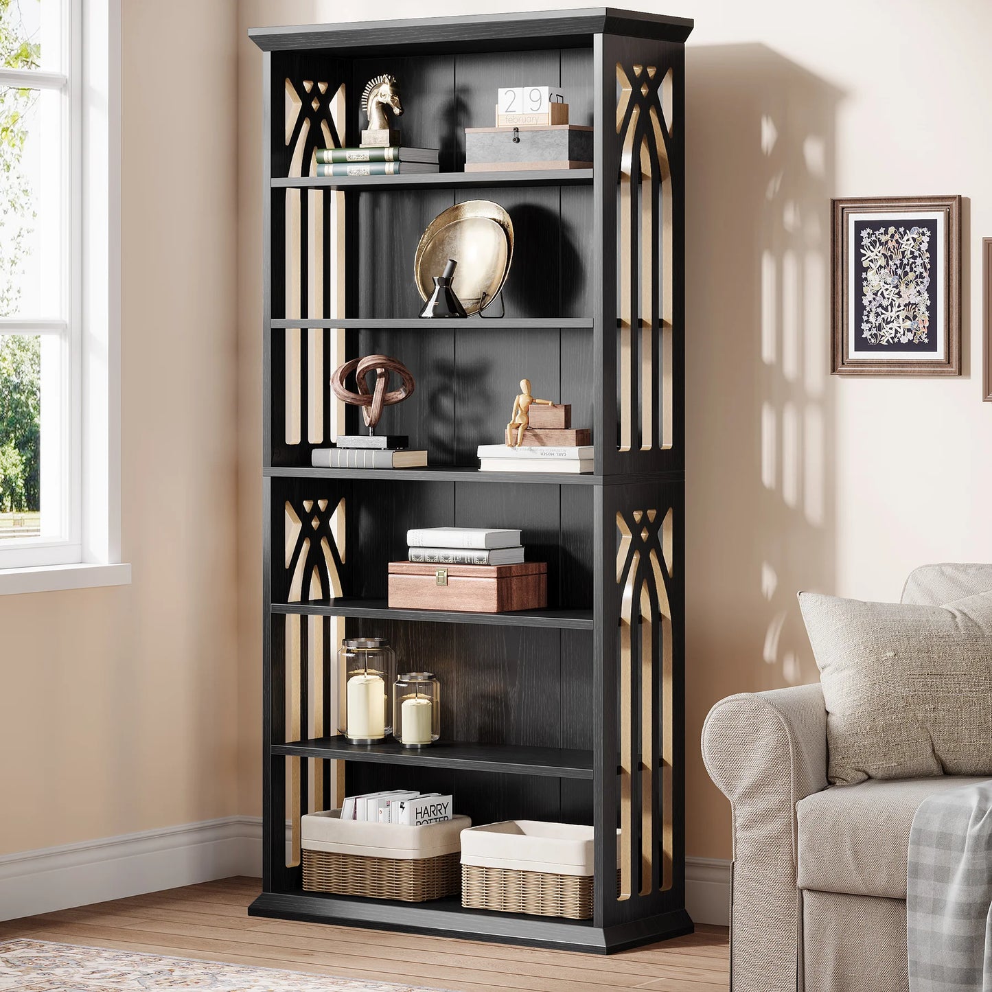 Ashcroft 6-Tier Bookcase with Adjustable Shelves & Storage Cabinet
