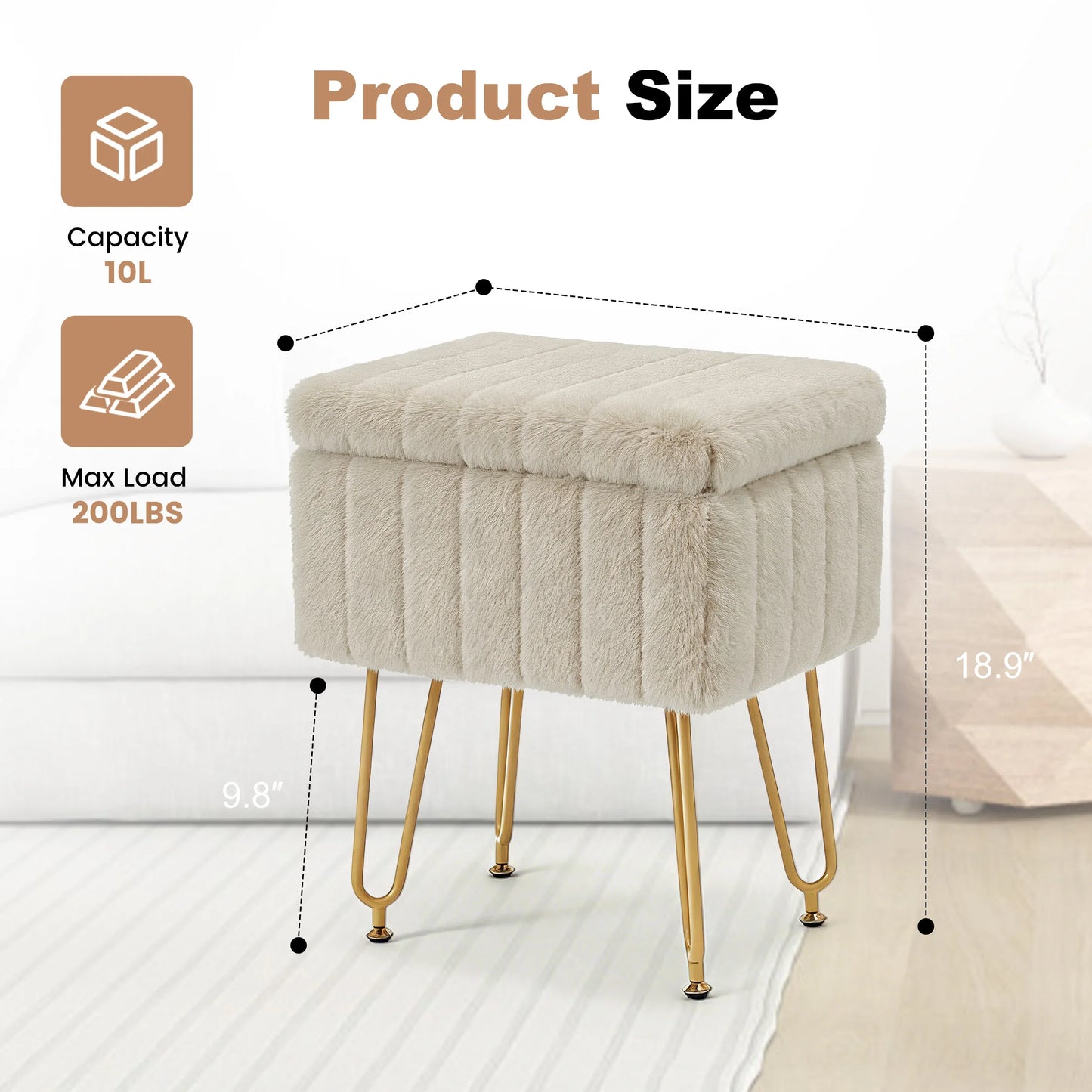 Marlowe Faux Fur Storage Vanity Stool