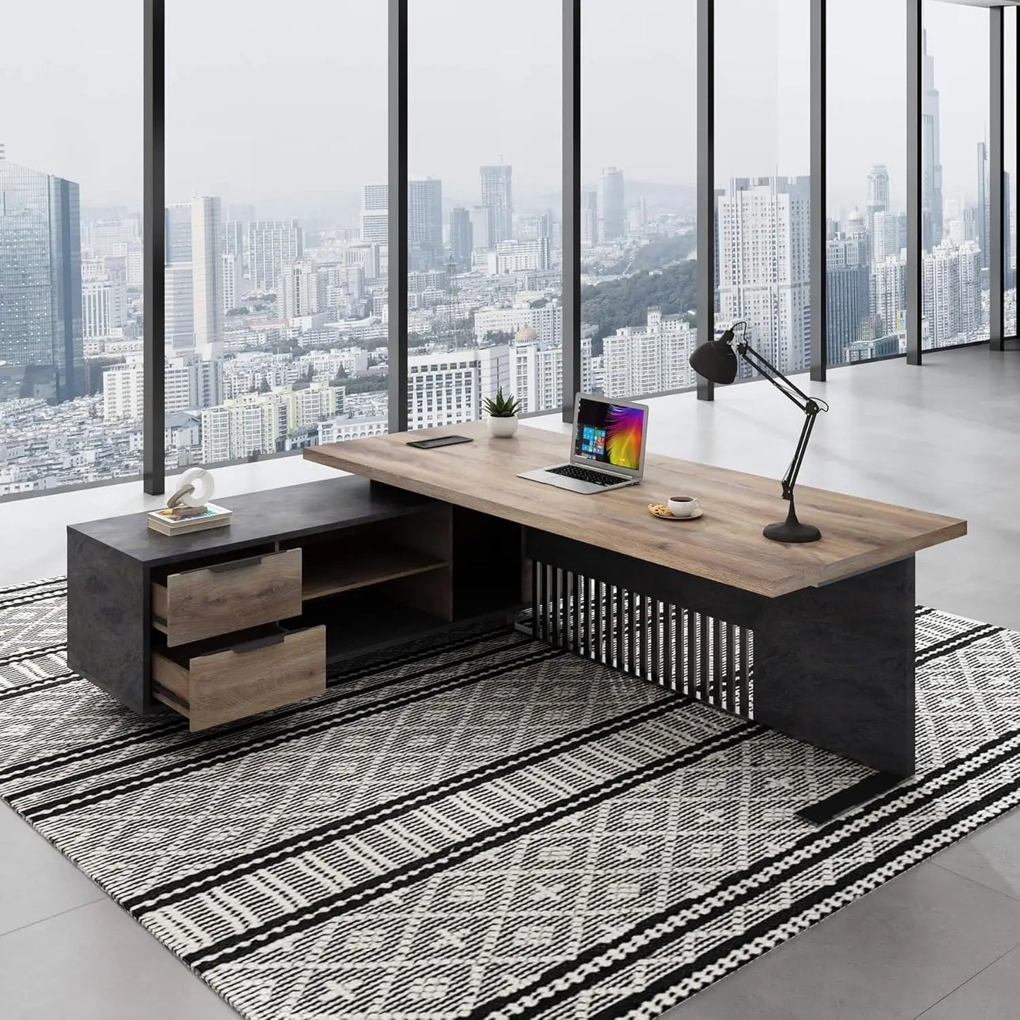 The Sovereign Grand Executive Office Desk with Integrated Storage Cabinet