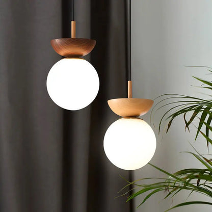 Nordic Wood-Finish Globe Pendant Light