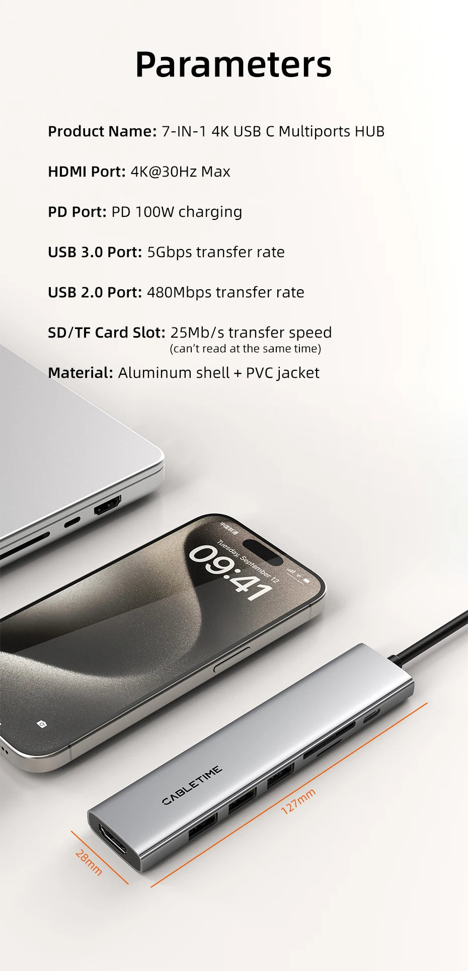 CABLETIME 7-in-1 USB-C Hub