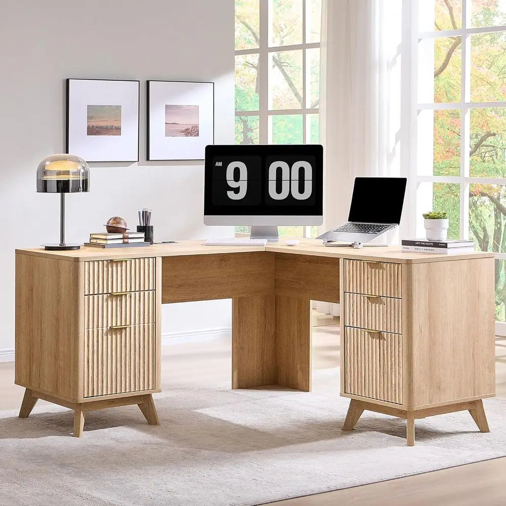 L-Shaped Desk with Charging Station