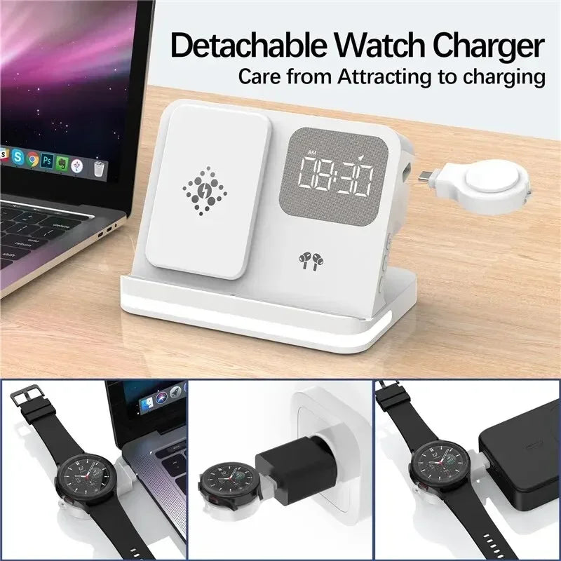 AuraCharge Pro 6-in-1 Wireless Charging Station with LED Clock