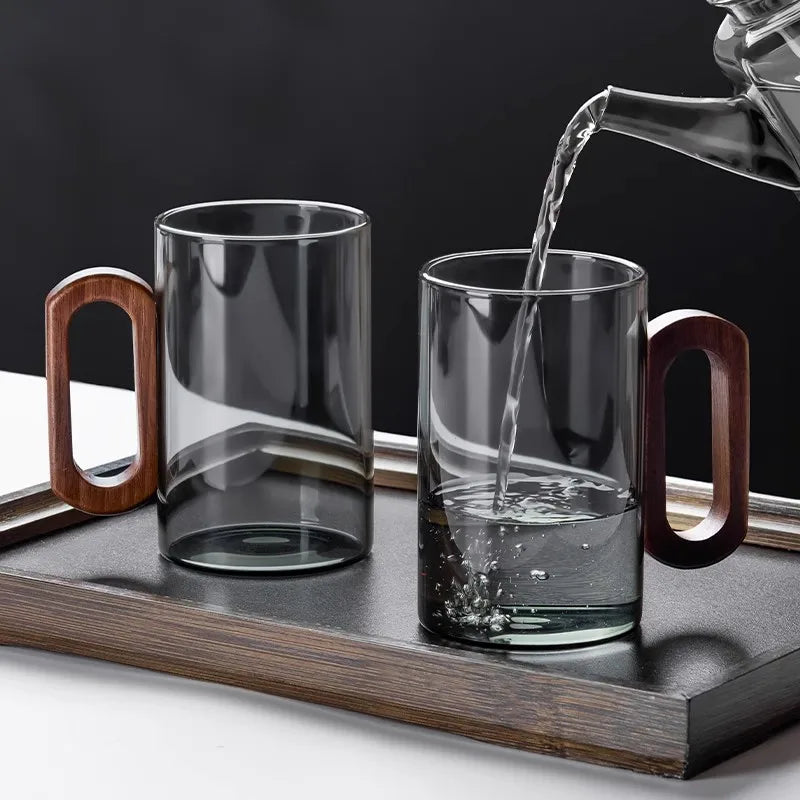 360ml Glass Tea Cup with Wood Handle