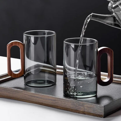 360ml Glass Tea Cup with Wood Handle