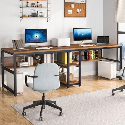 Two-Person Desk with Bookshelf