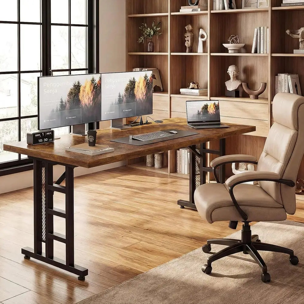 Modern Computer Desk with Power Outlet & USB Charging Ports