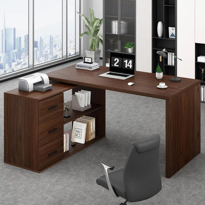 Rustic L-Shape Reversible Office Desk