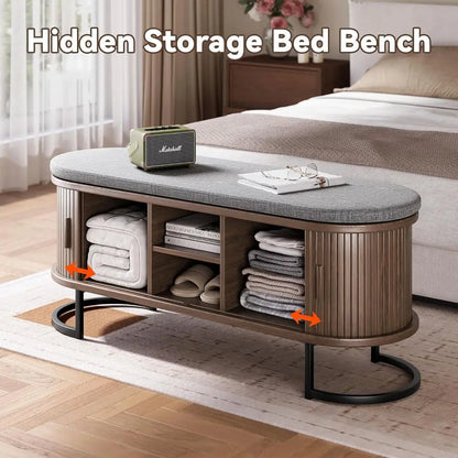 Walnut Sliding-Door Shoe Bench