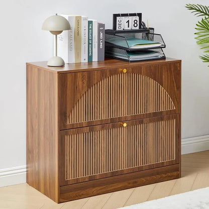Premium Walnut Filing Cabinet with Fluted Drawers & Spacious Storage