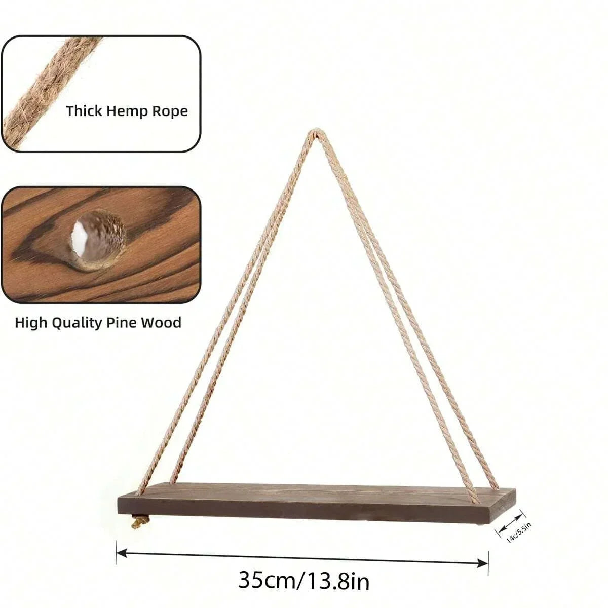 Wooden Hemp Rope Hanging Shelf
