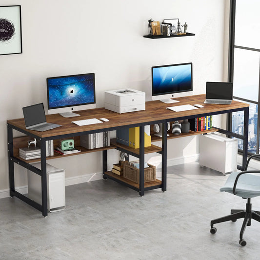 Two-Person Desk with Bookshelf